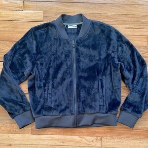 DKNY Navy Faux Fur Zip Front Bomber Jacket